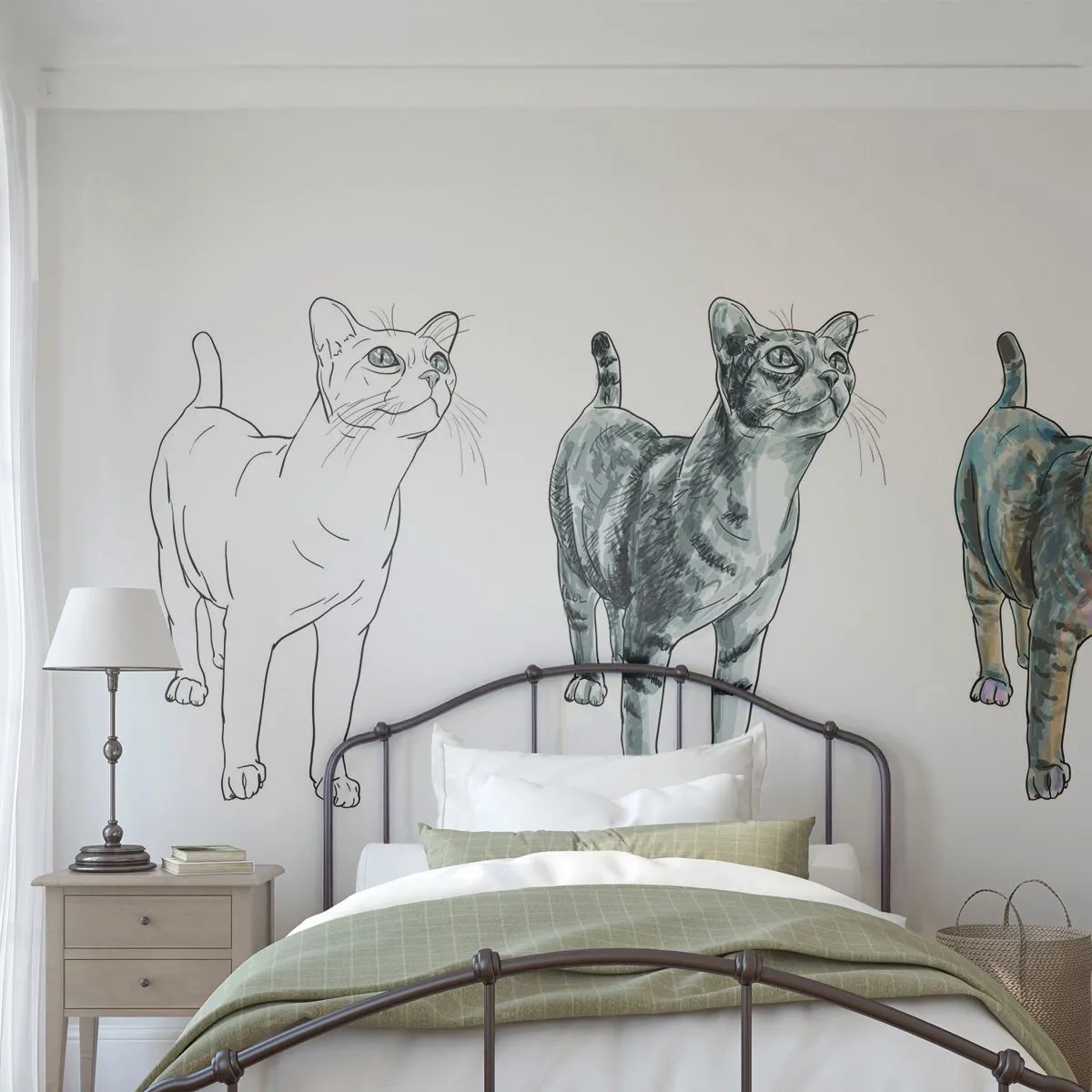 Självhäftande Fototapet Deluxe Sticker - Teckningslektion - Djur, Katt, För barn - 250x175 cm