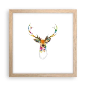 Affisch i ram av ljusek - Hjort badar i färg - 30x30 cm