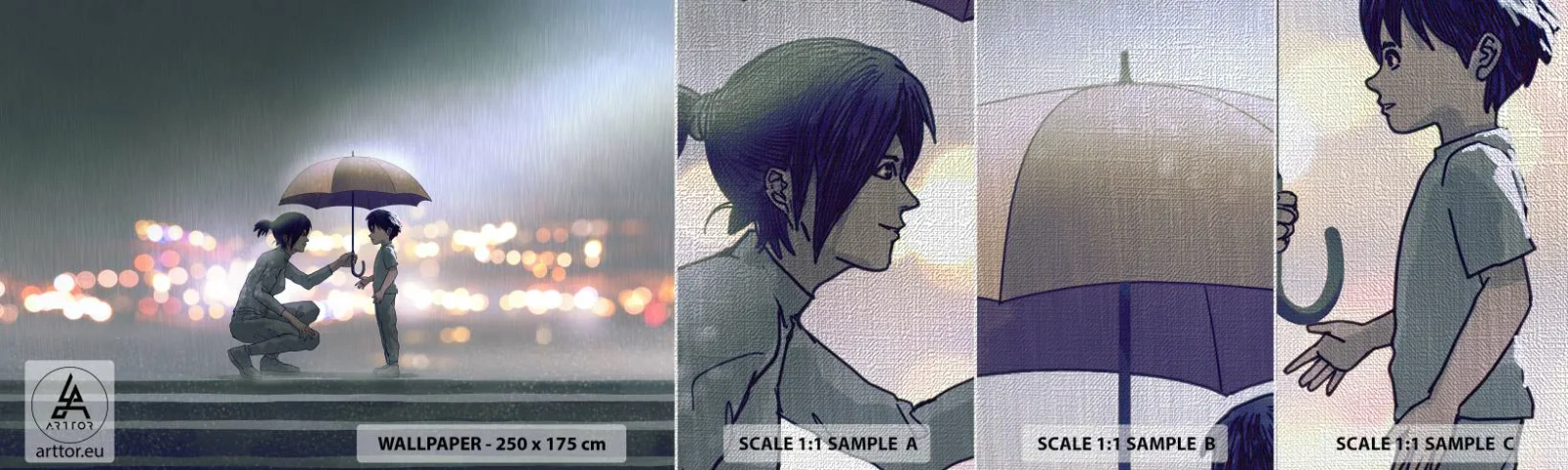 Provbit av fototapet Premium Canvas - Och allt är väl nu - För barn, Familj, Paraply - 100x30 cm