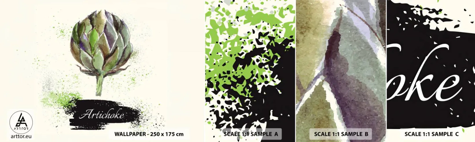 Fototapet Prov Standard Eco - Eviva grönsaker! - Kronärtskocka, Kök, Vattenfärg - 100x30 cm