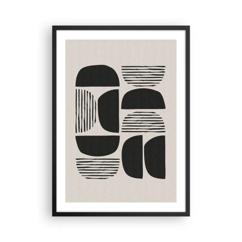 Affisch i svart ram - Geometrisk abstraktion med svarta former och linjer - 50x70cm - Arrangemang med halvor - Modern väggdekoration för vardagsrum och sovrum ARTTOR