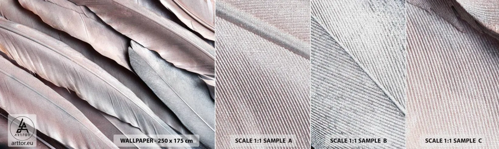 Provbit av fototapet Premium Canvas - I rosa silver - Fågelfjäder, Grafik, Boho - 100x30 cm