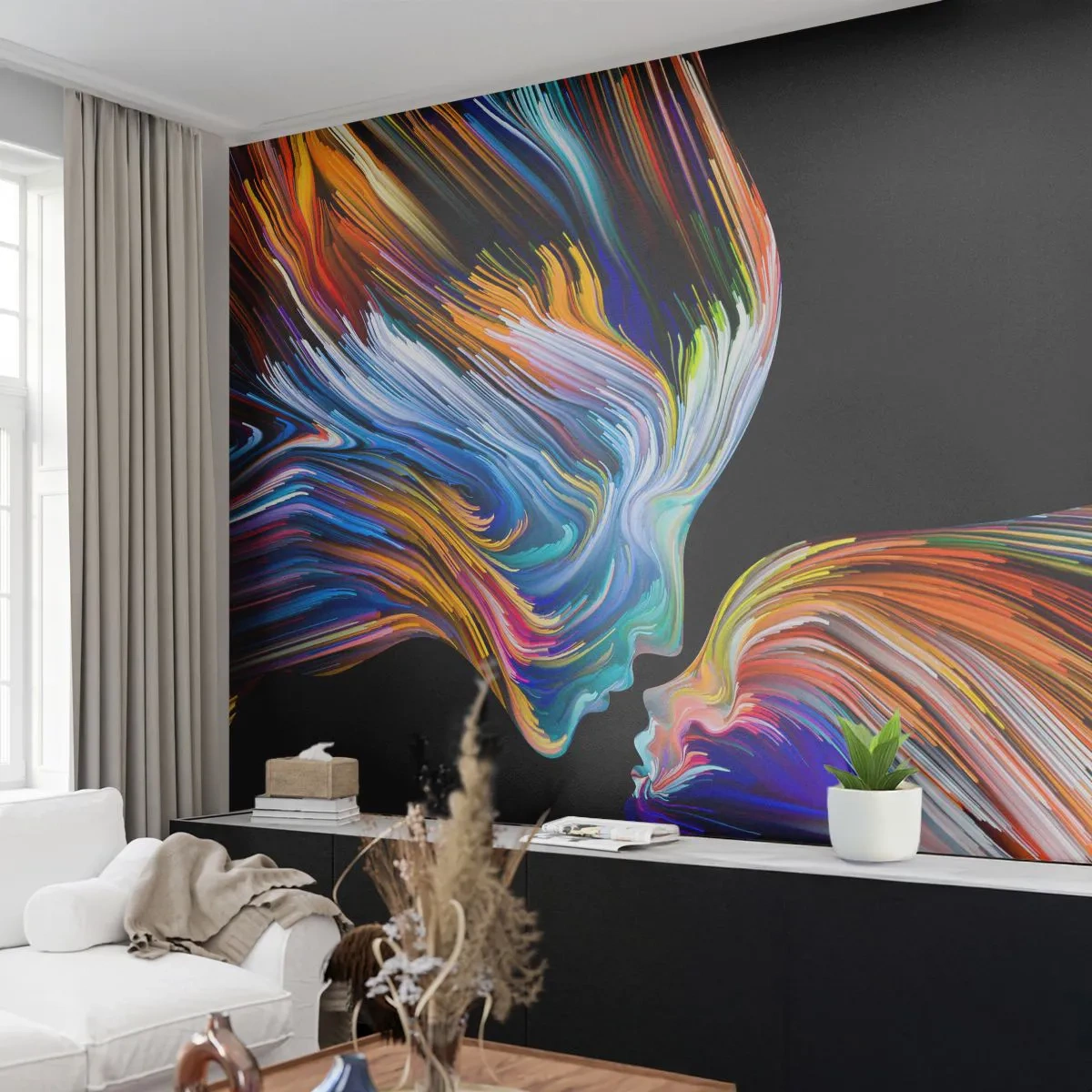 Självhäftande Fototapet Deluxe Sticker - Fusion av energi och ljus - Abstraktion, Kvinnans ansikte, Bit - 250x175 cm