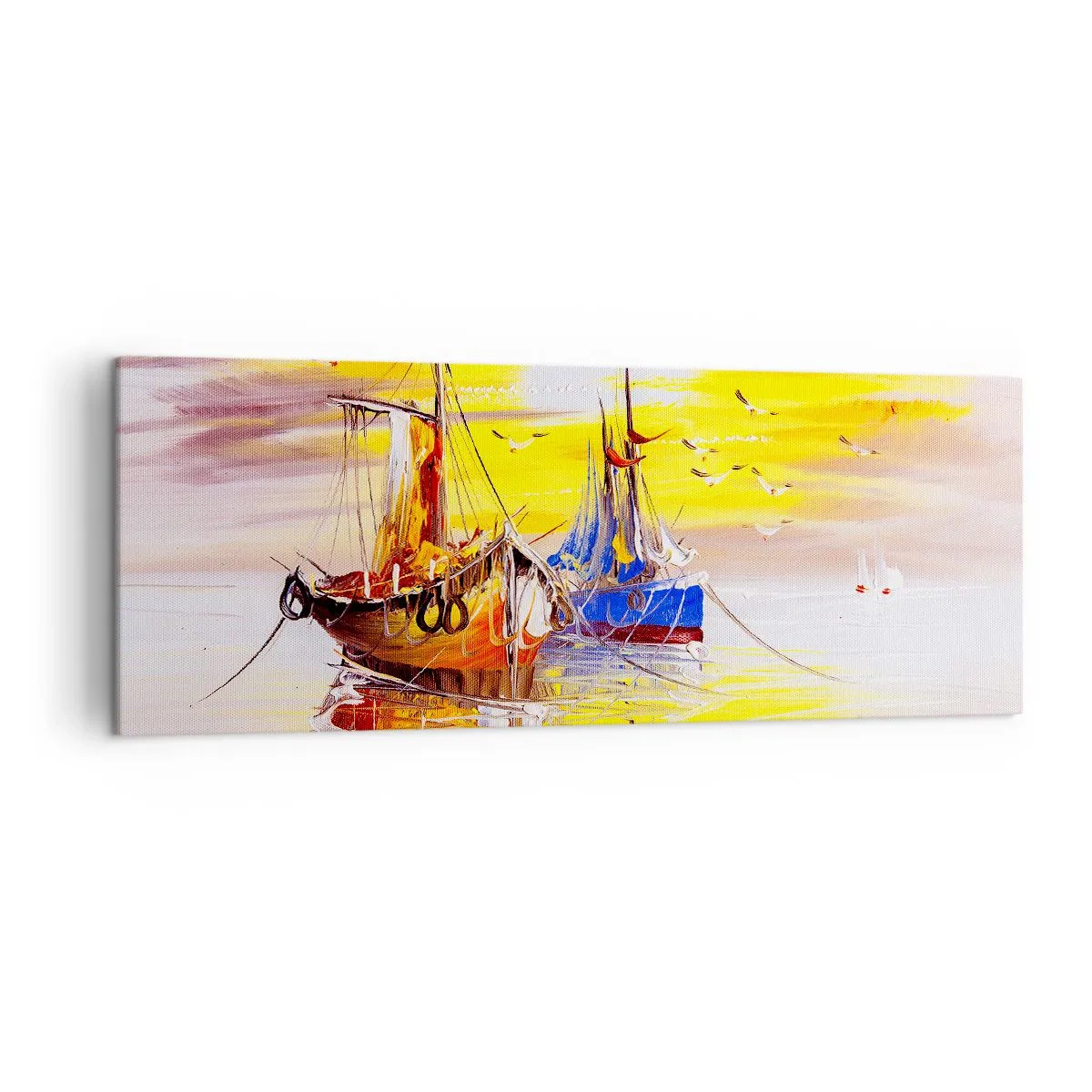 Canvastavla - Bild på duk - Välförtjänt vila i hamnen - 140x50 cm