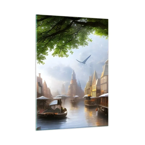 Glastavla - Bild på glas - Holländsk stadsbild - 50x70 cm