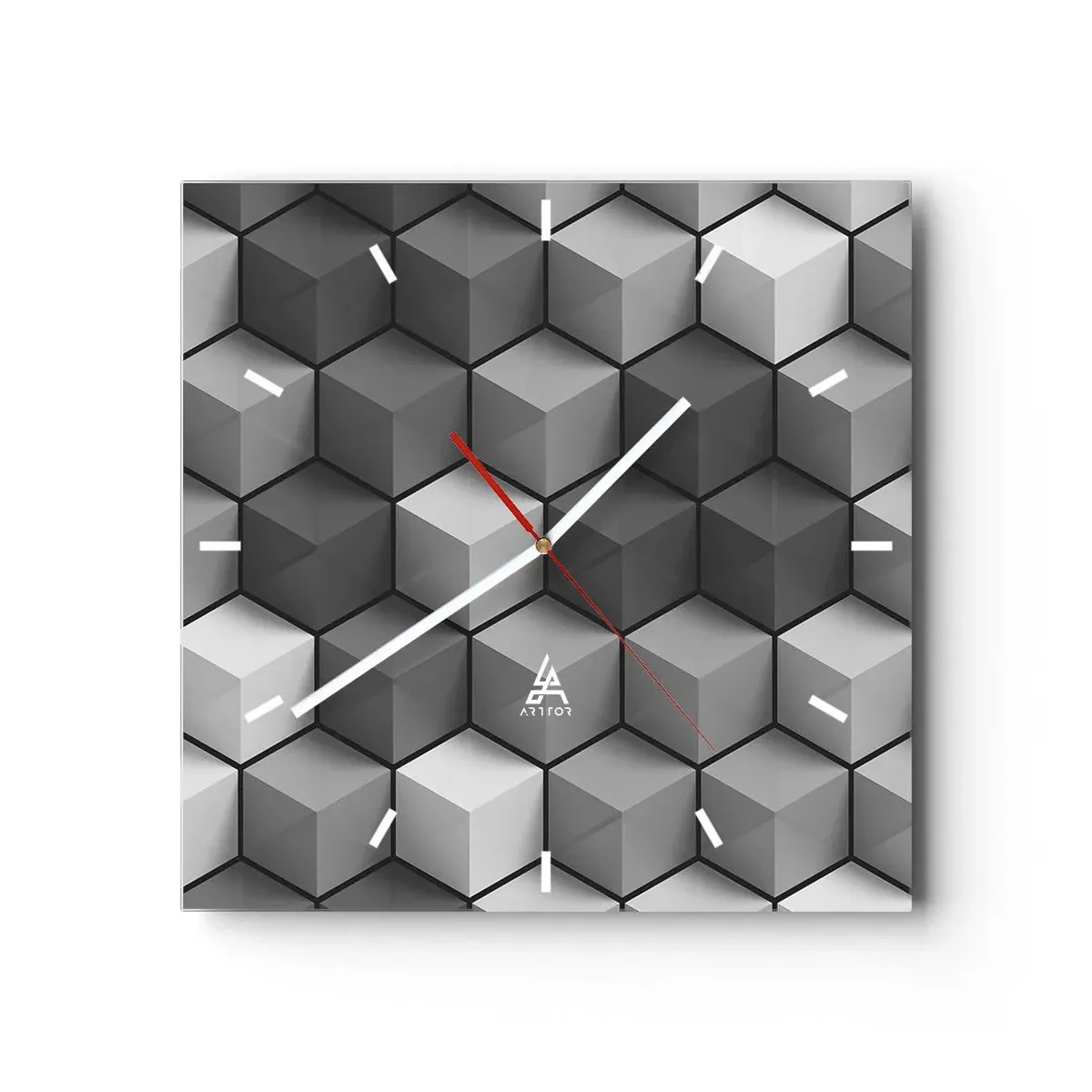 Väggklocka - Klocka på glas - Kubistiskt pussel - 40x40 cm
