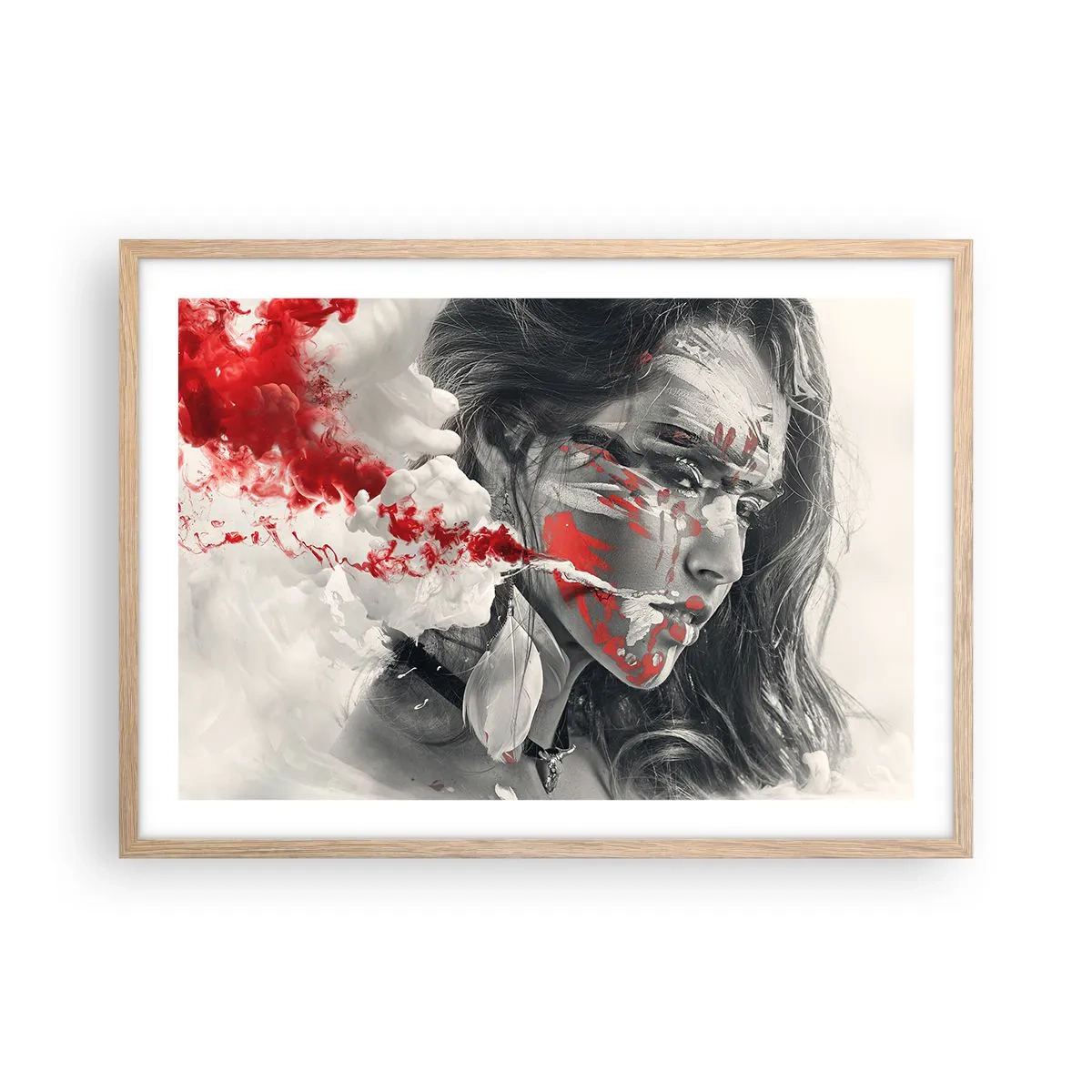 Affisch i ram av ljusek - Röd-vit absurdhet - 70x50 cm