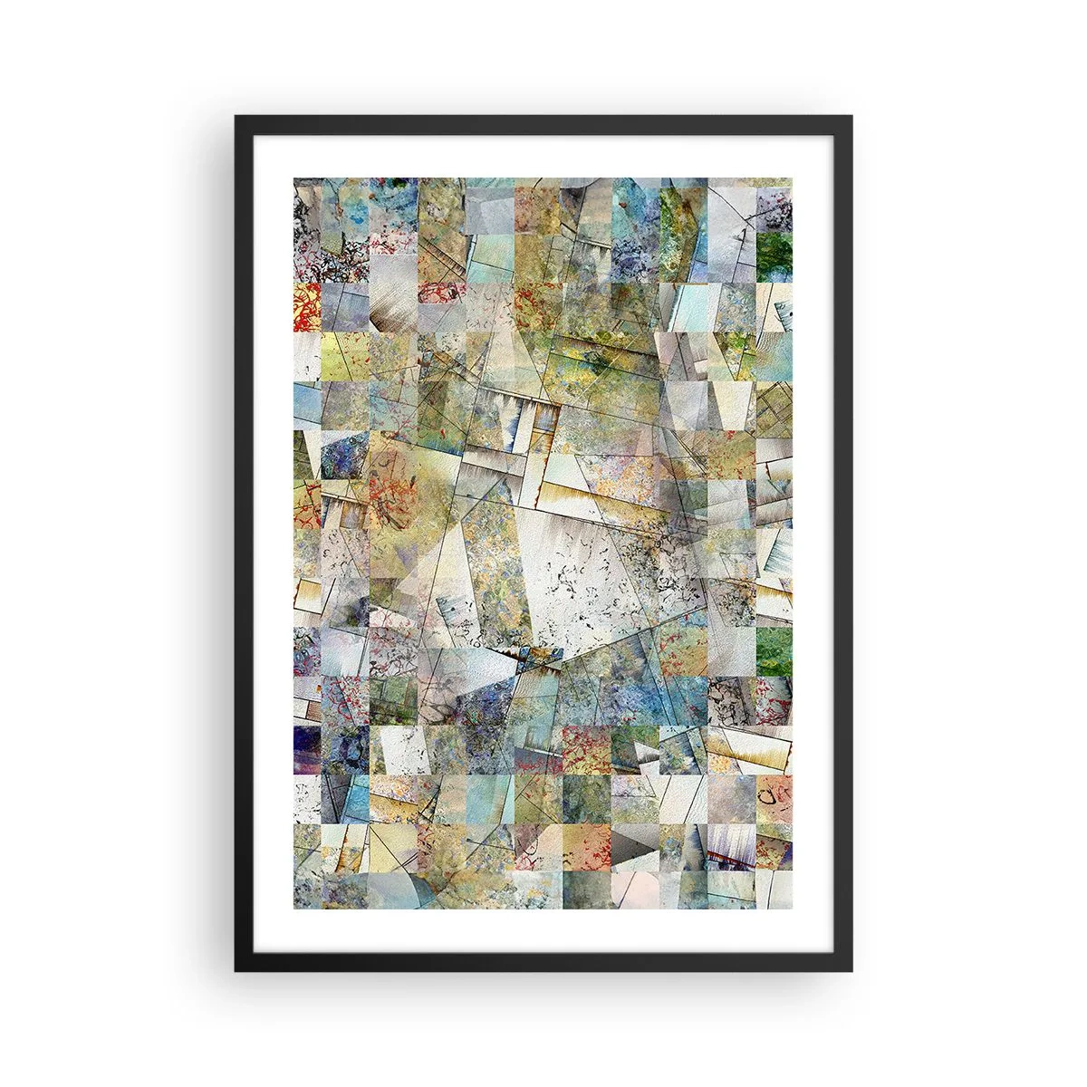 Affisch i svart ram - En abstrakt mosaik av geometriska former i jordnära toner. - 50x70cm - Geometrisk omblandning - Modern väggdekoration för vardagsrum och sovrum ARTTOR