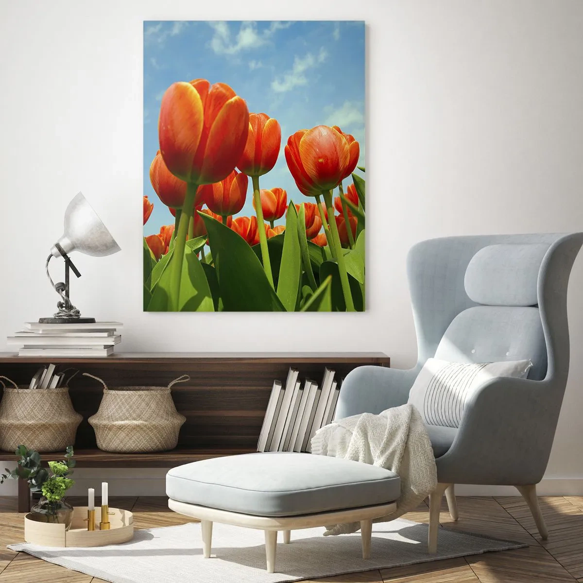 Glastavla - Bild på glas - Förutom blå himmel behöver vi inget annat i livet - 50x70 cm
