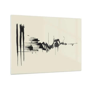 Glastavla - Bild på glas - Svarta dynamiska linjer och fläckar på en ljus bakgrund i abstrakt stil. - 70x50cm - Skyndsam abstraktion - Modern väggdekoration för vardagsrum och sovrum ARTTOR