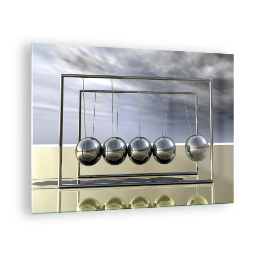 Glastavla - Bild på glas - Newtons sfärer i ett minimalistiskt tillvägagångssätt - 70x50cm - Ljusets energi - Modern väggdekoration för vardagsrum och sovrum ARTTOR