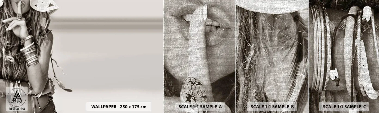 Provbit av fototapet Premium Canvas - Som flickorna brukar - Kvinna, Boho, Årgång - 100x30 cm