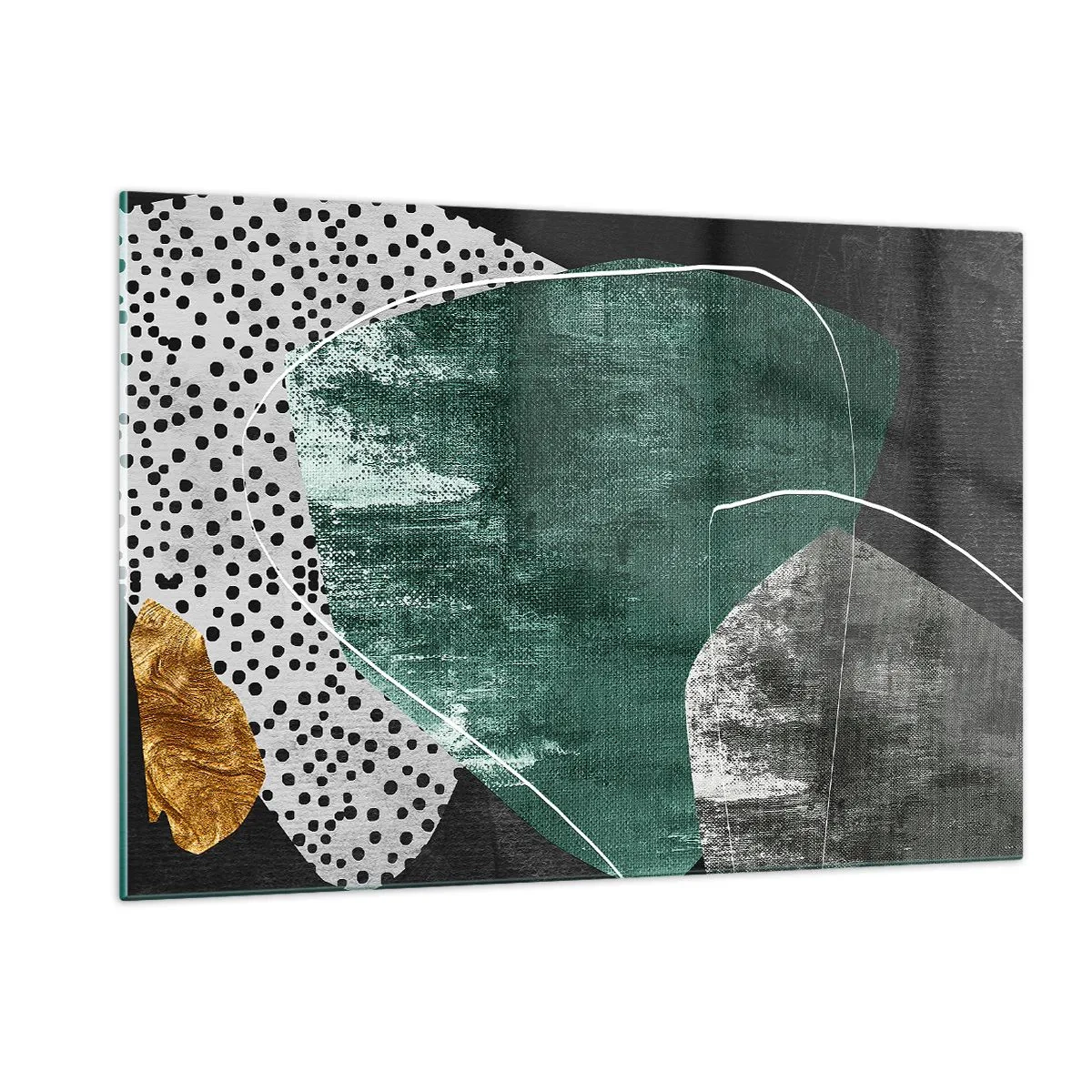 Glastavla - Bild på glas - Färgstark abstraktion med en guldflinga - 120x80 cm