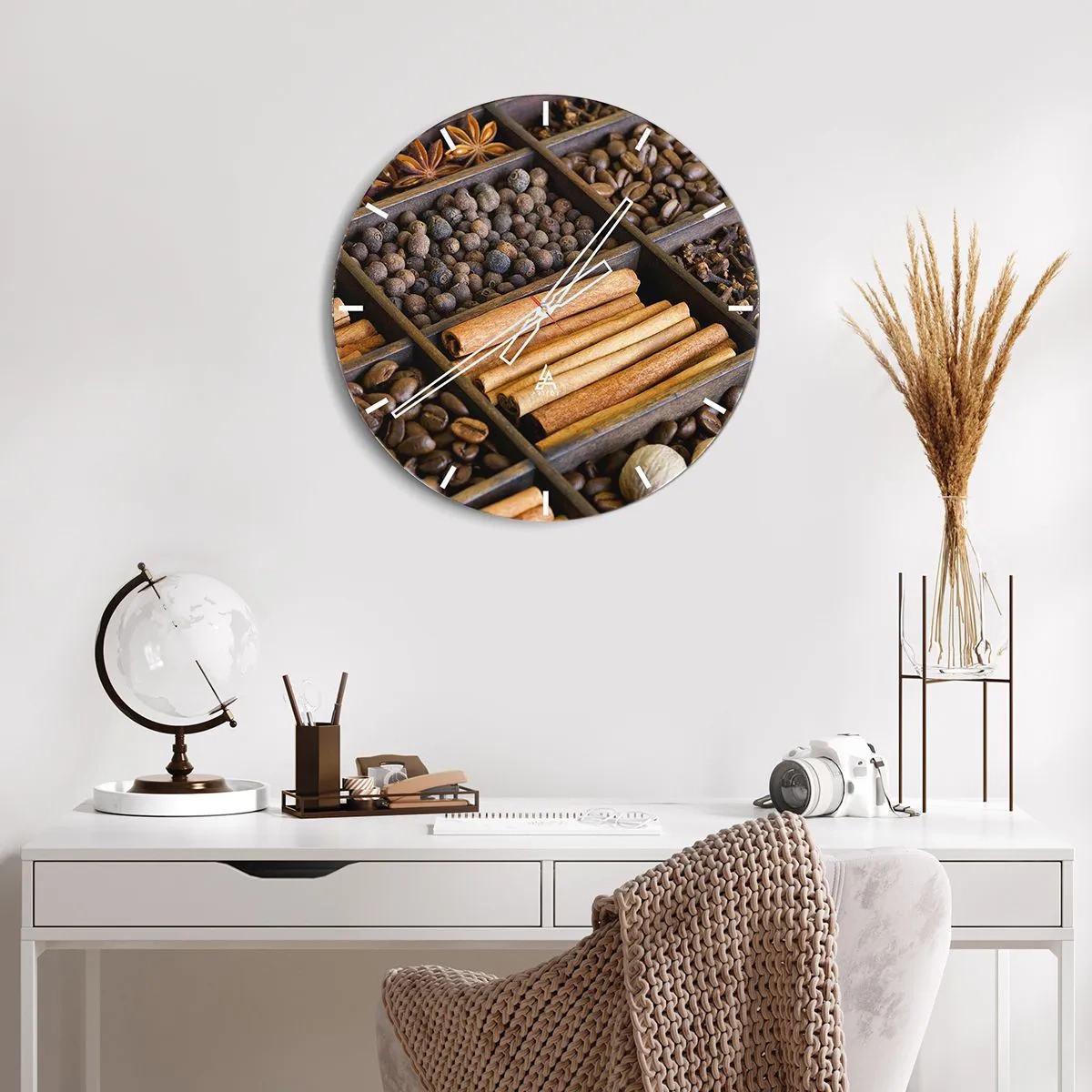 Väggklocka - Klocka på glas - Aromskattekista - 40x40 cm