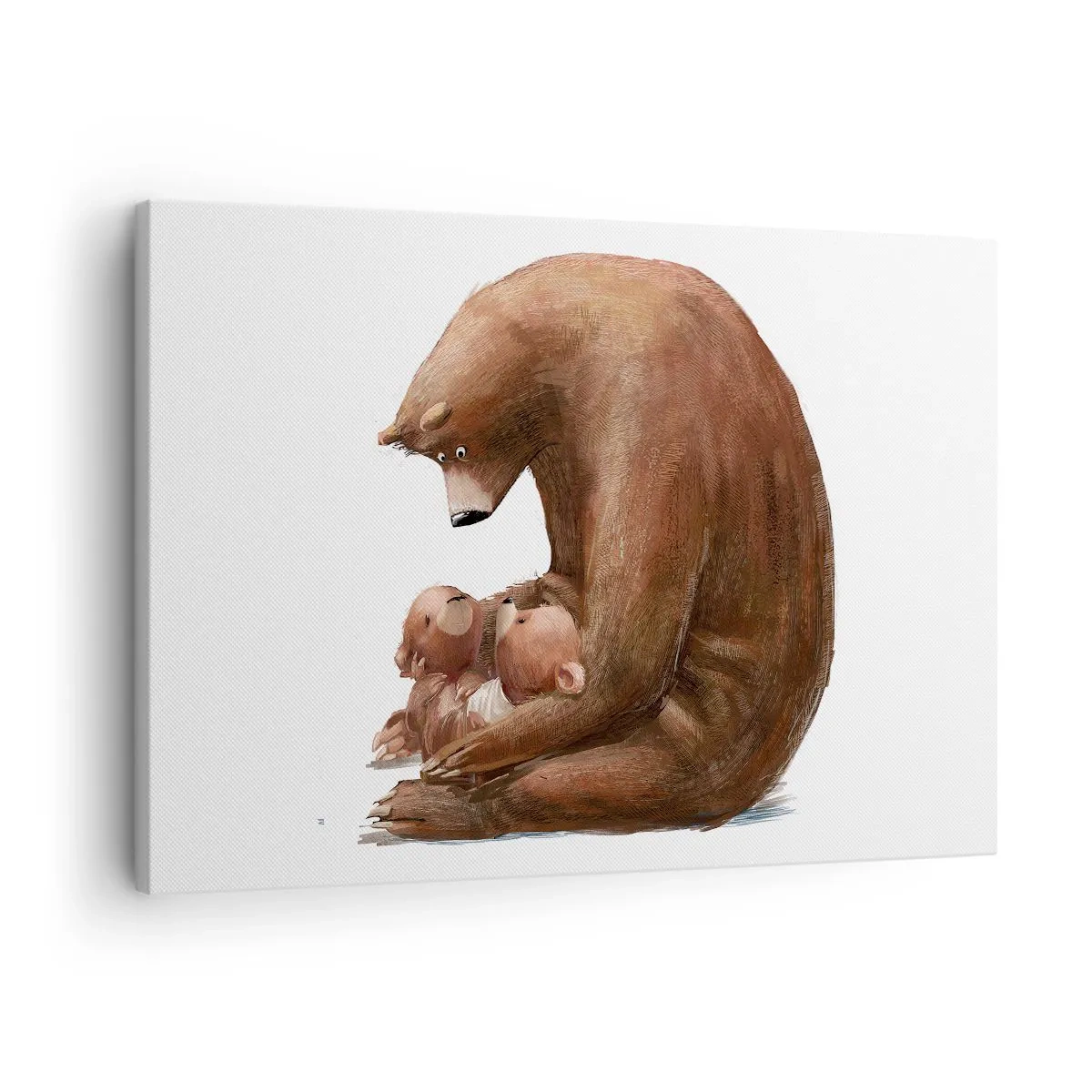 Canvastavla - Bild på duk - En björnmamma med två små björnar i famnen - 70x50cm - Söta drömmar, barn - Modern väggdekoration för vardagsrum och sovrum ARTTOR