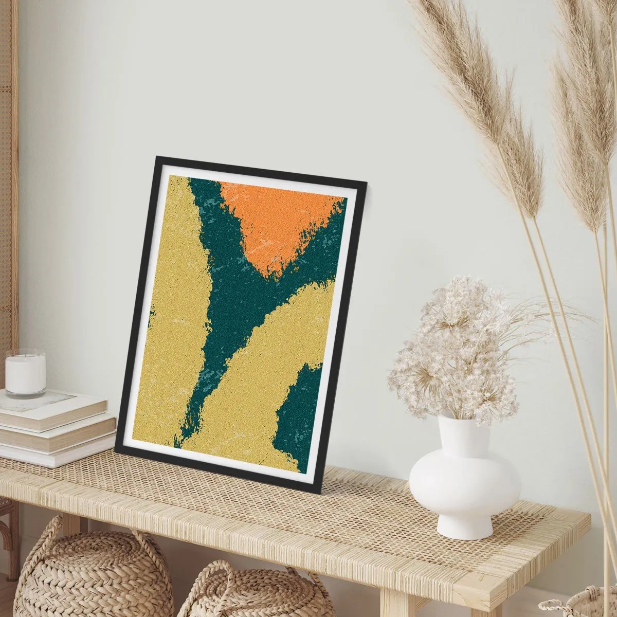 Affisch i svart ram - Abstrakta färgfläckar i nyanser av grönt och orange - 50x70cm - Abstraktion - i slow motion - Modern väggdekoration för vardagsrum och sovrum ARTTOR