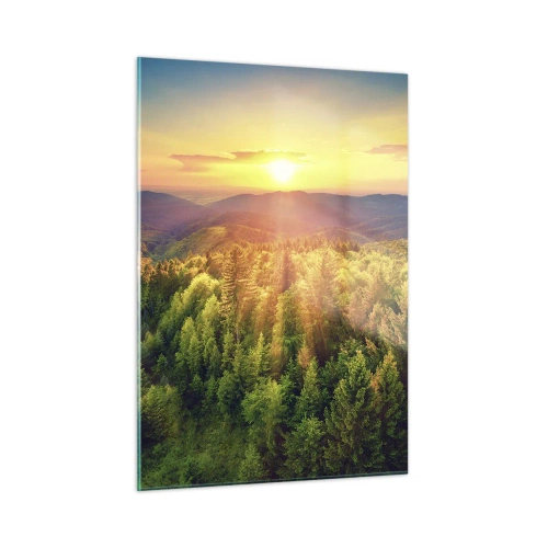 Glastavla - Bild på glas - Trädtoppar och bergstoppar - 50x70 cm