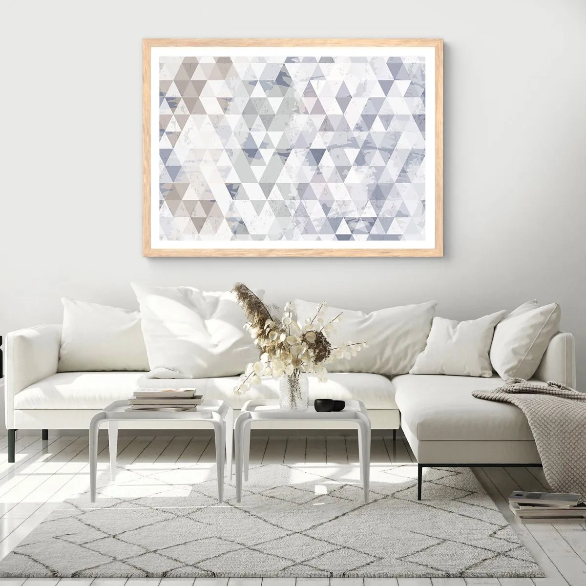 Affisch i ram av ljusek - Trianglar - 100x70 cm