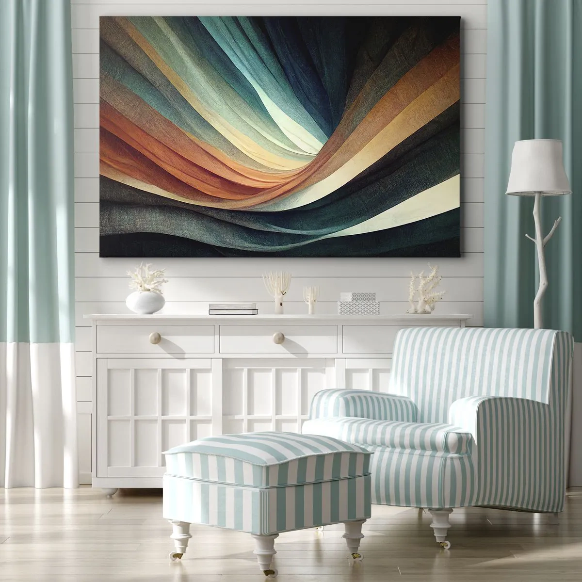 Canvastavla - Bild på duk - Abstrakta vågor i varma och kalla nyanser - 70x50cm - Vävd av färger - Modern väggdekoration för vardagsrum och sovrum ARTTOR