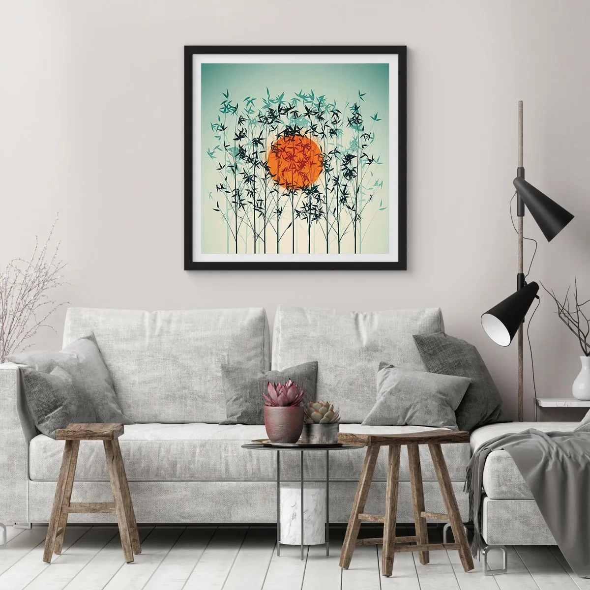 Affisch i svart ram - Japansk sol - 60x60 cm