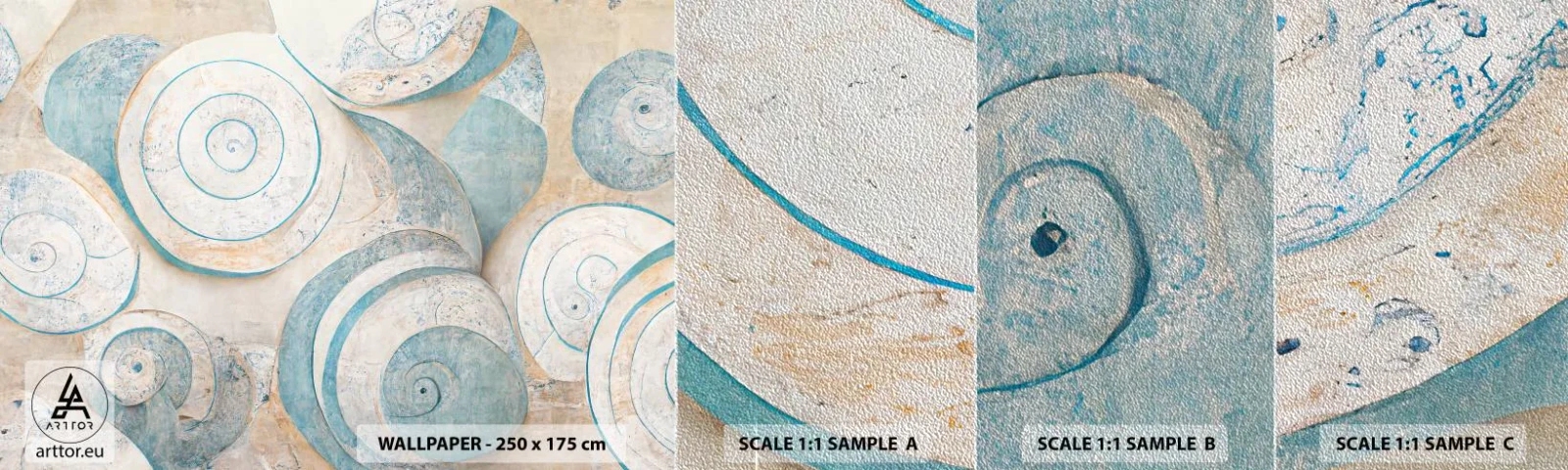 Provbit av fototapet Premium Sand - Vad döljer musslan? - Minimalism, Skal, Ljus - 100x30 cm