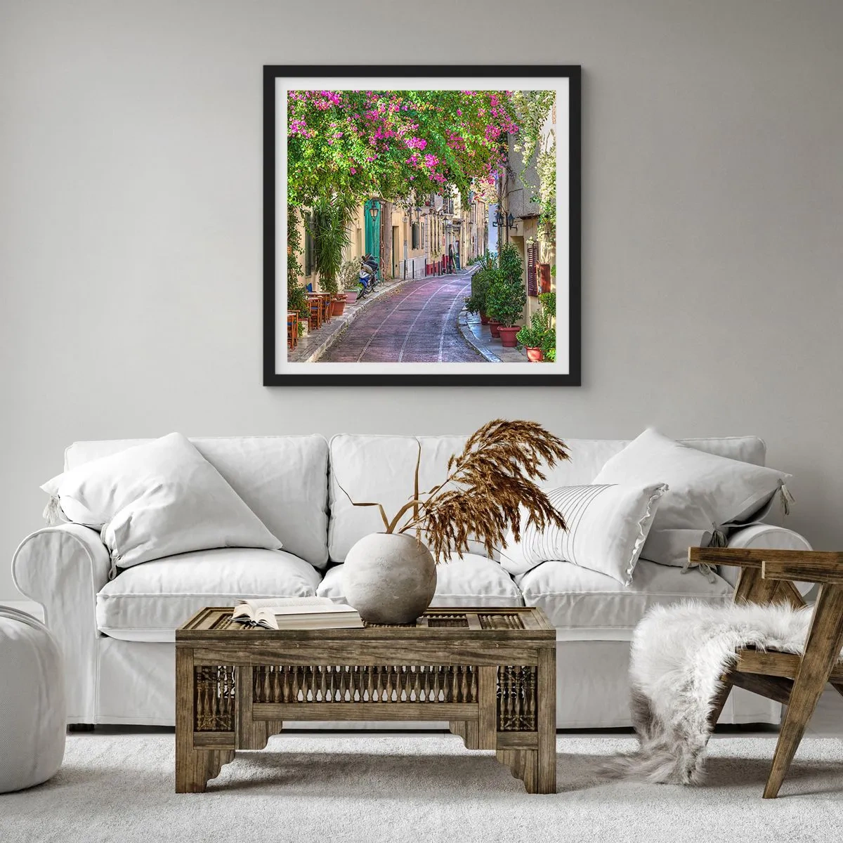 Affisch i svart ram - Blommande gata - 40x40 cm