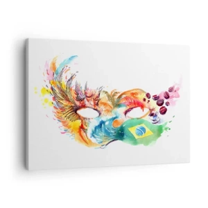 Canvastavla - Bild på duk - Färgglad akvarellmask inspirerad av Brasilien - 70x50cm - Brasilien hälsar välkommen med samba - Modern väggdekoration för vardagsrum och sovrum ARTTOR