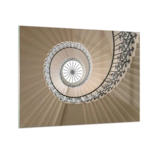 Glastavla - Bild på glas - En vy uppför en spiraltrappa som liknar ett snäckskal - 70x50cm - I musslans mitt - Modern väggdekoration för vardagsrum och sovrum ARTTOR