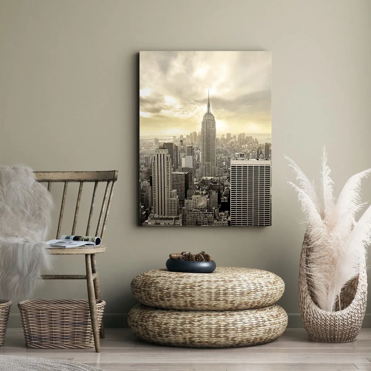 Canvastavla - Bild på duk - New York i grånyanser - 55x100 cm