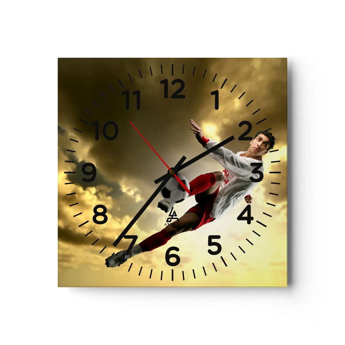 Väggklocka - Klocka på glas - Fotbollshimmel - 40x40 cm