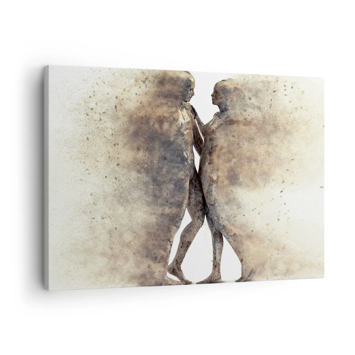 Canvastavla - Bild på duk - En abstrakt duo av silhuetter i sandfärgade nyanser - 70x50cm - Uppstådda ur aska för att älska - Modern väggdekoration för vardagsrum och sovrum ARTTOR
