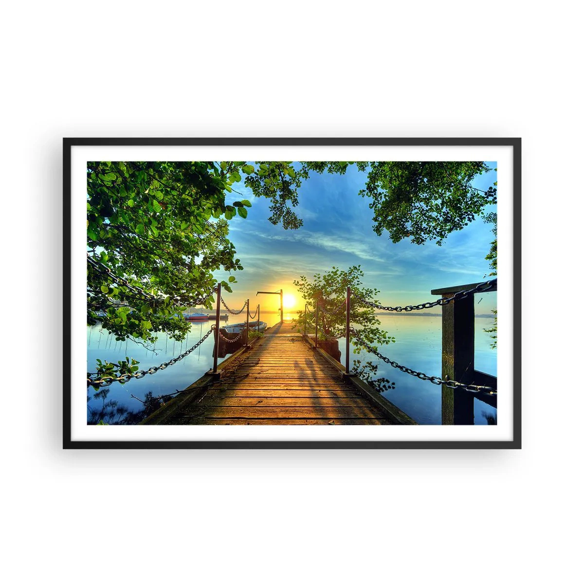 Affisch i svart ram - Solnedgång vid vatten - 91x61 cm