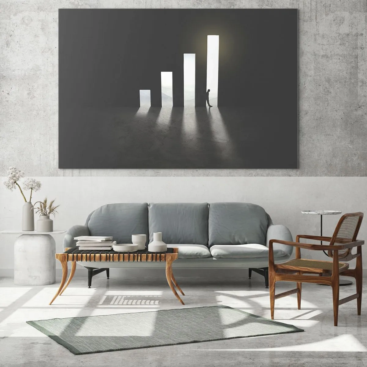 Glastavla - Bild på glas - Människan i ljuset av tillväxt som symboliserar utveckling - 70x50cm - Framgång - ett intryck - Modern väggdekoration för vardagsrum och sovrum ARTTOR