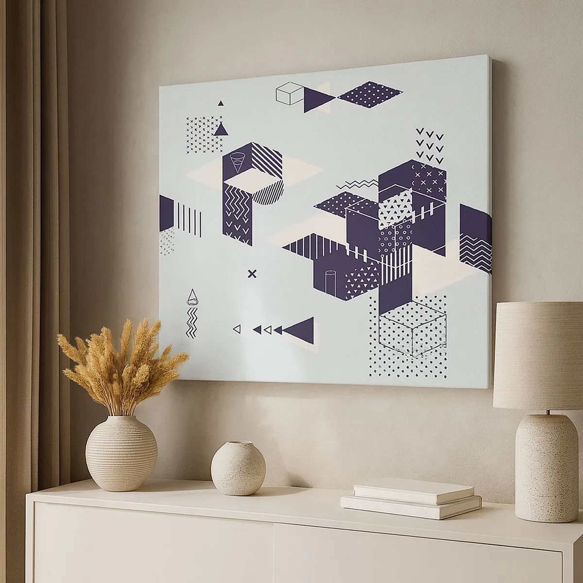 Canvastavla - Bild på duk - Modern geometrisk grafik i nyanser av vitt och marinblått - 70x50cm - I matematikerns själ - Modern väggdekoration för vardagsrum och sovrum ARTTOR