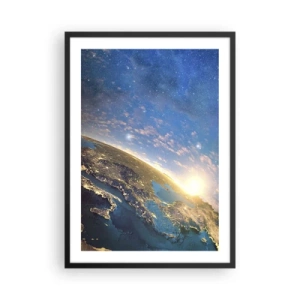 Affisch i svart ram - Jorden sedd från rymden vid soluppgången - 50x70cm - Låt oss titta på varandra på avstånd - Modern väggdekoration för vardagsrum och sovrum ARTTOR