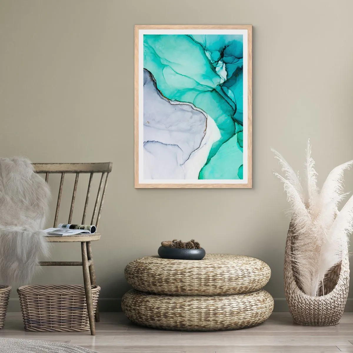 Affisch i ram av ljusek - En studie i turkos - 40x50 cm