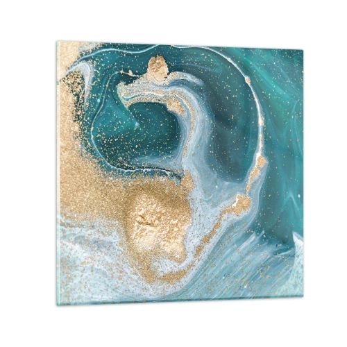 Glastavla - Bild på glas - Guld- och turkosvirvel - 40x40 cm
