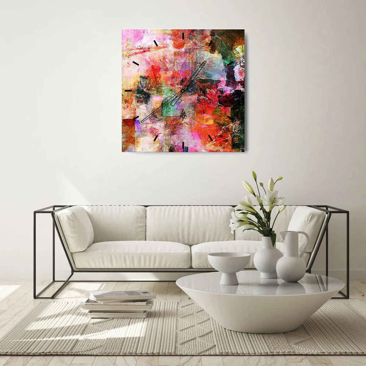 Väggklocka - Klocka på glas - En resa genom det rosa - 40x40 cm