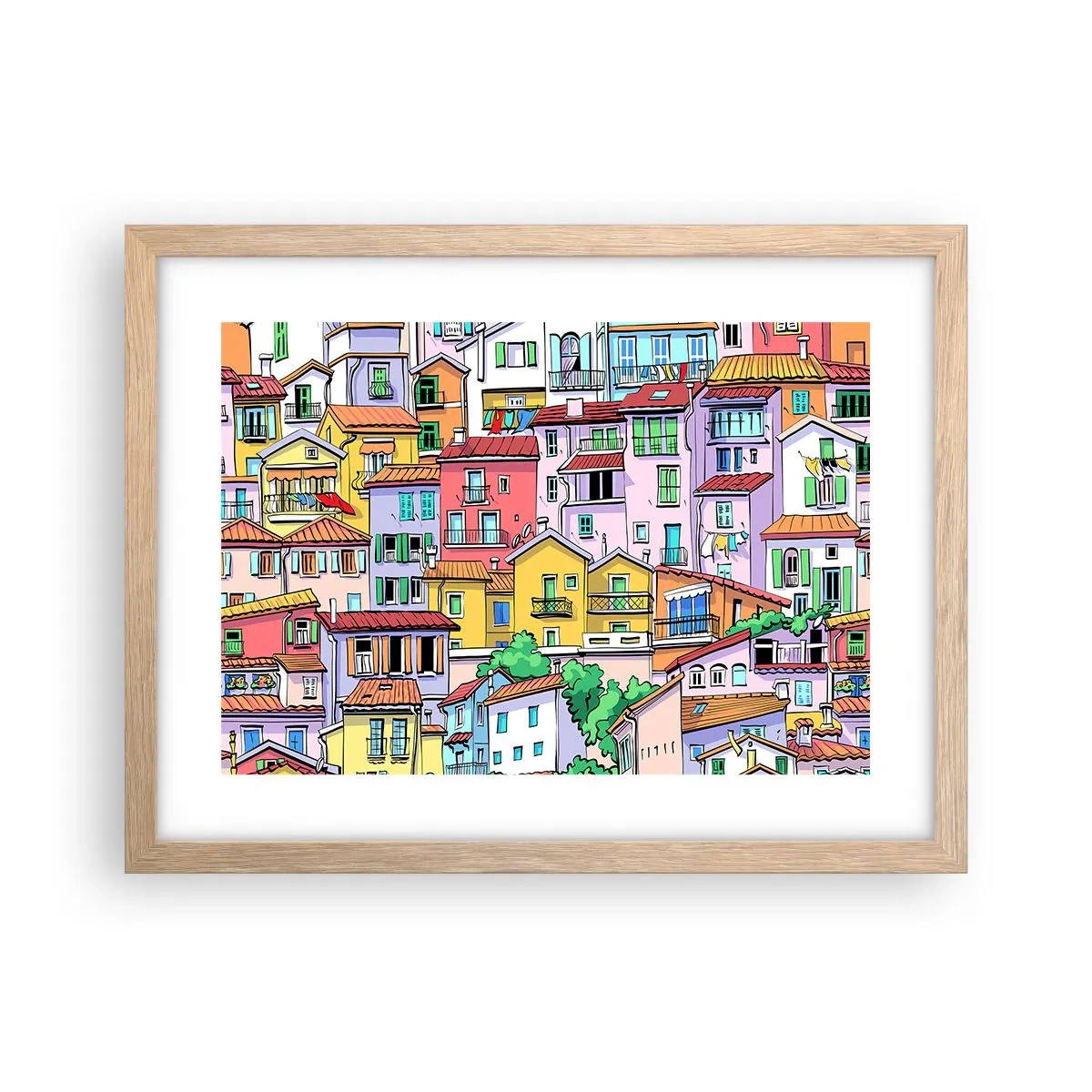 Affisch i ram av ljusek - Gladlynt stad - 40x30 cm