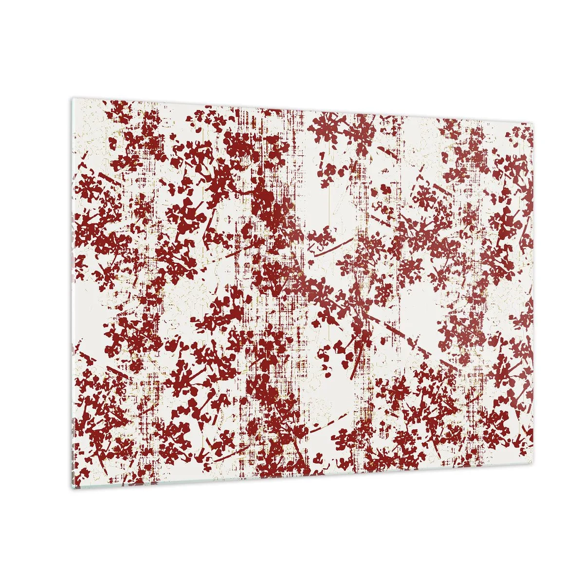 Glastavla - Bild på glas - Ett blommönster i rött på en ljus, sliten bakgrund - 70x50cm - Som en gammal percale - Modern väggdekoration för vardagsrum och sovrum ARTTOR