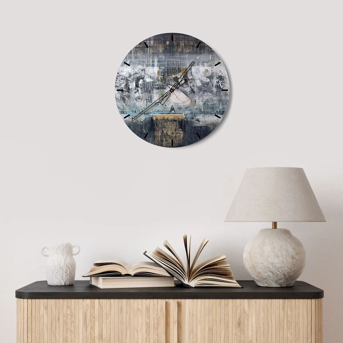 Väggklocka - Klocka på glas - Abstrakt komposition i svala nyanser med texturer - 30x30cm - På is och klumpar - Modern väggdekoration för vardagsrum, kök och sovrum ARTTOR