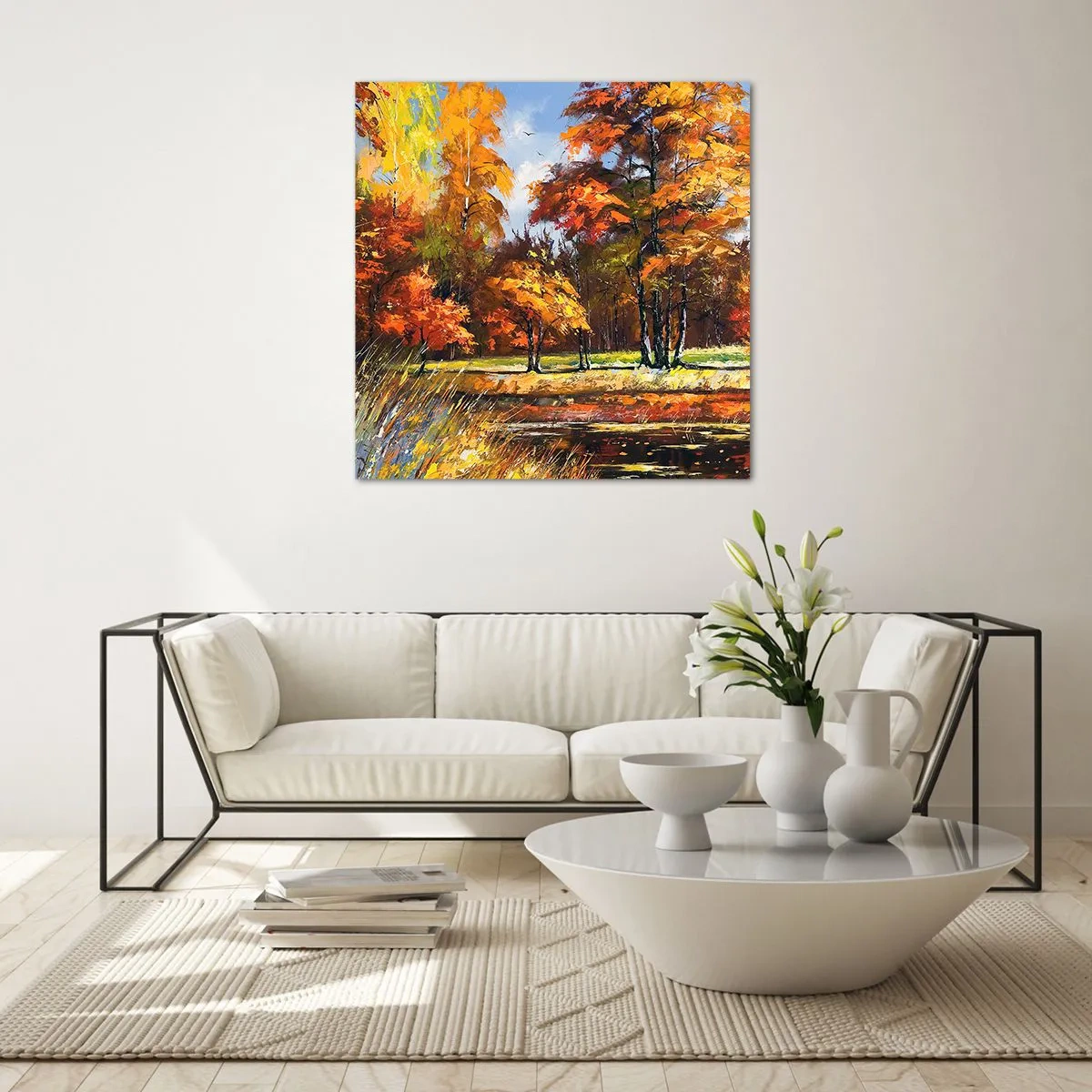 Glastavla - Bild på glas - Landskap i guld och brons - 50x50 cm