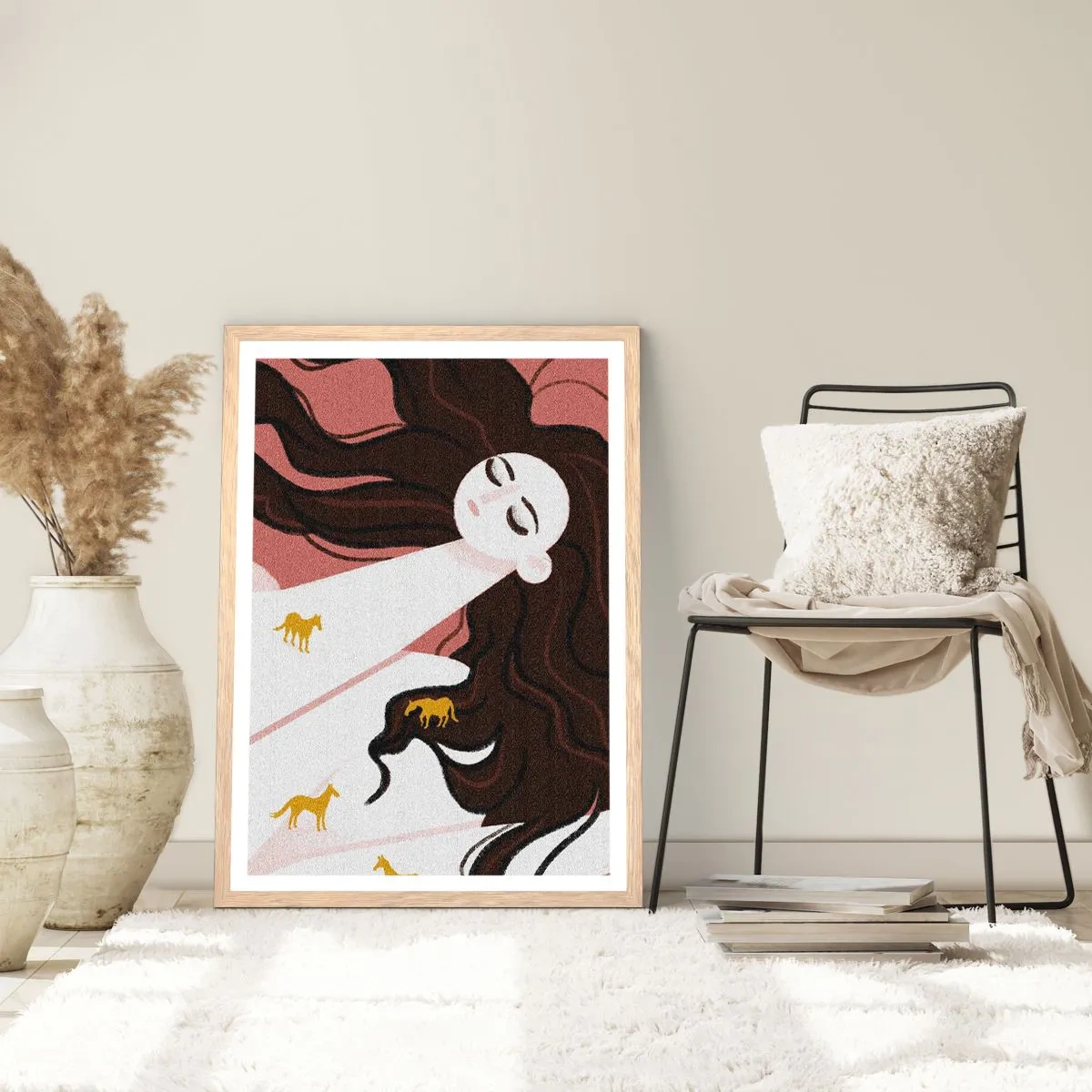Affisch i ram av ljusek - Dröm om en gyllene häst - 70x100 cm