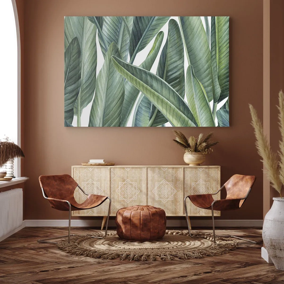 Canvastavla - Bild på duk - Gröna blad i minimalistisk, botanisk stil - 70x50cm - Grönskan i sig själv - Modern väggdekoration för vardagsrum och sovrum ARTTOR