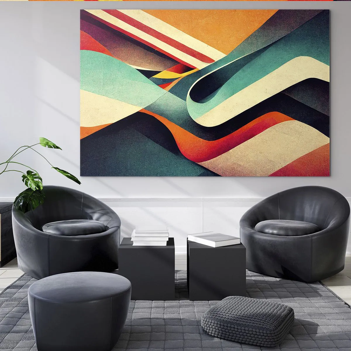 Glastavla - Bild på glas - Färgglada ränder i en dynamisk, abstrakt komposition - 70x50cm - Intensiv komposition - Modern väggdekoration för vardagsrum och sovrum ARTTOR
