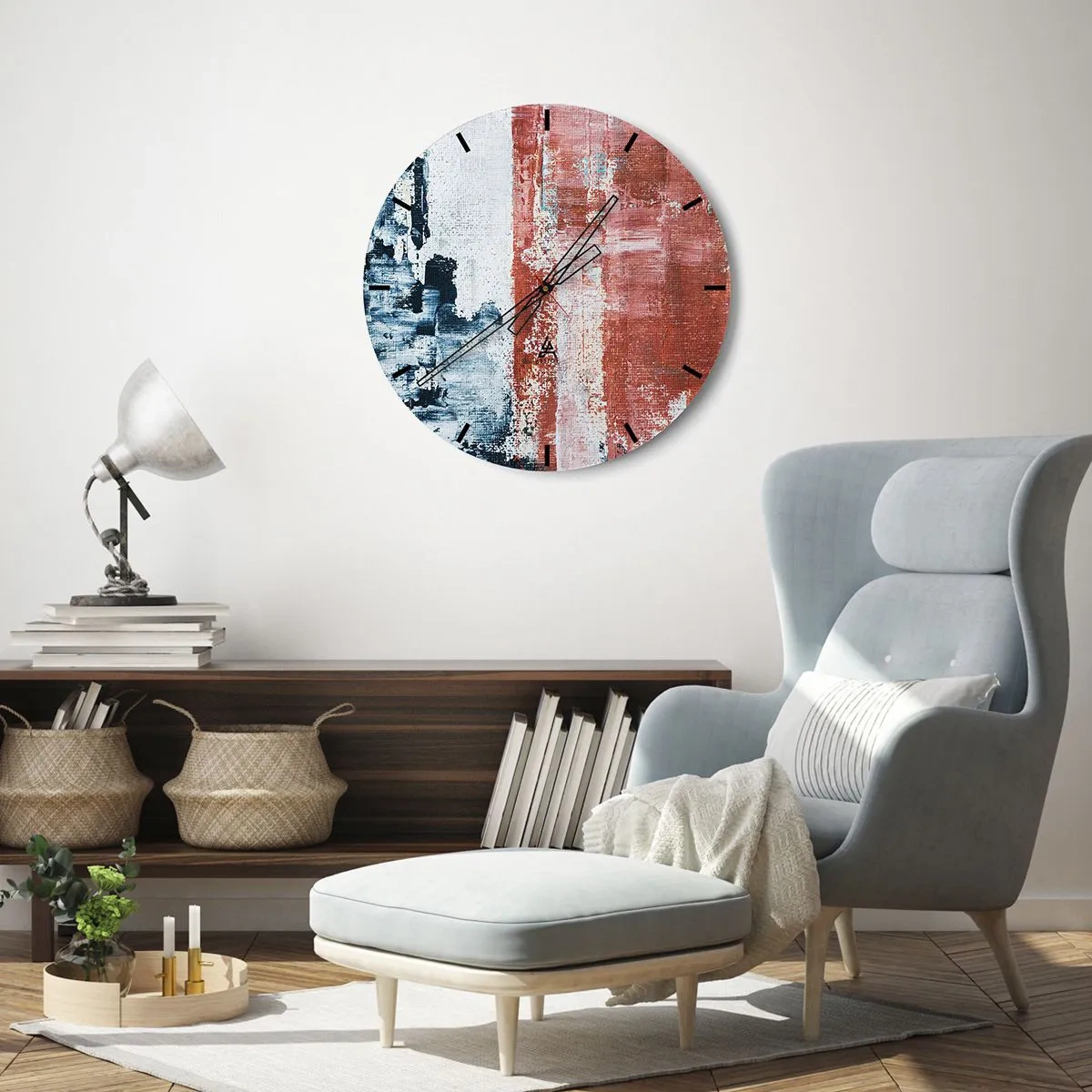 Väggklocka - Klocka på glas - Abstrakt halvt om halvt - 40x40 cm