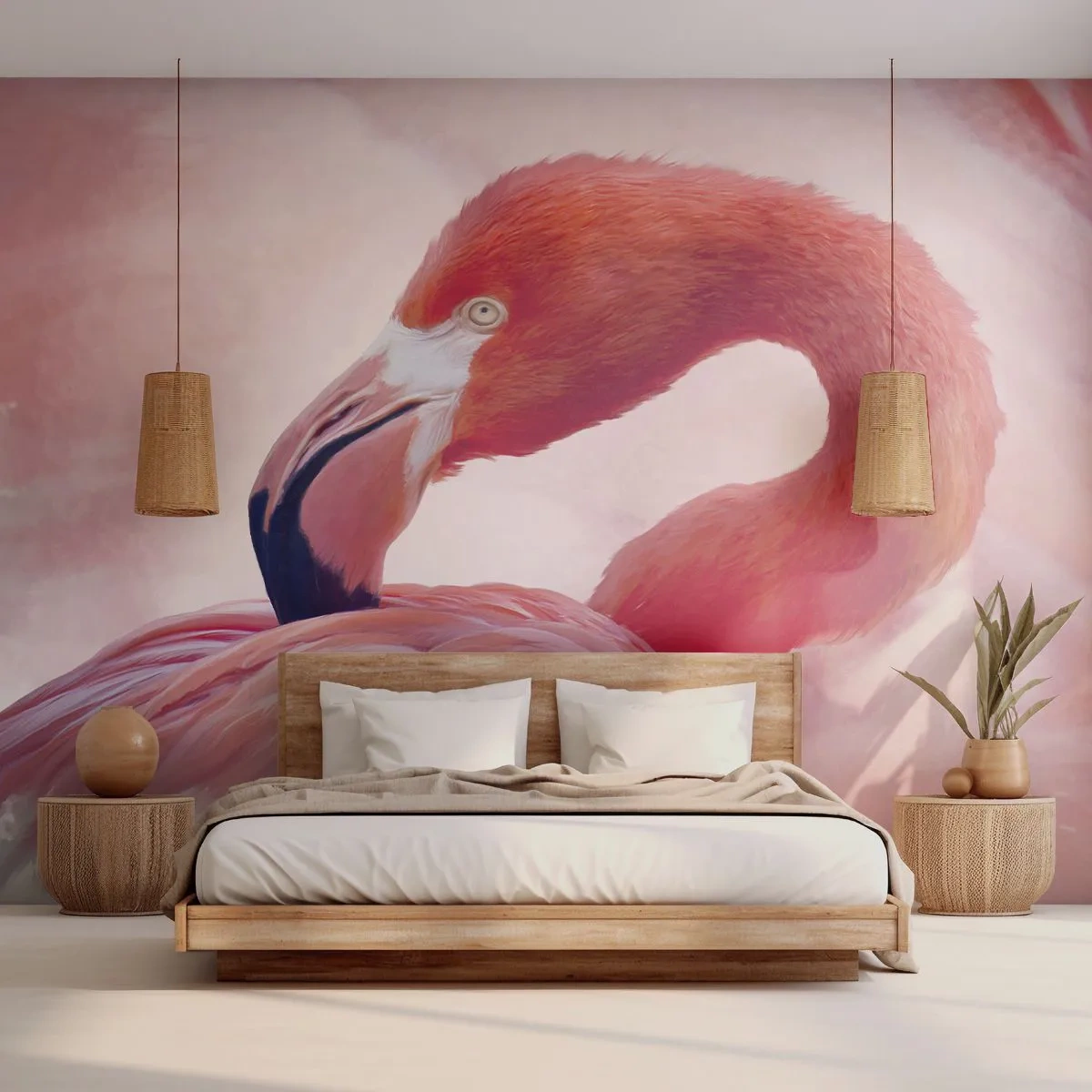 Fototapet Premium Sand - Fågelns skönhet - Flamingo, Fågel, Natur - 350x256 cm