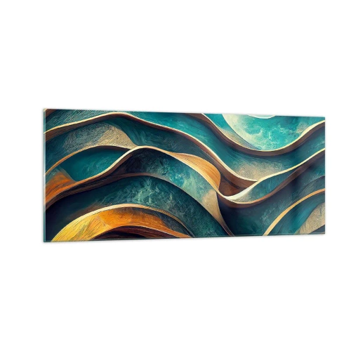 Glastavla - Bild på glas - Meandrar av blått - 100x40 cm