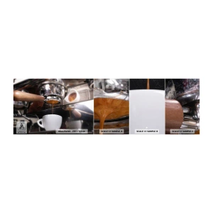 Provbit av självhäftande fototapet Deluxe Sticker - En bra stund på dagen - Kaffe, Kaffemaskin, Barista - 100x30 cm