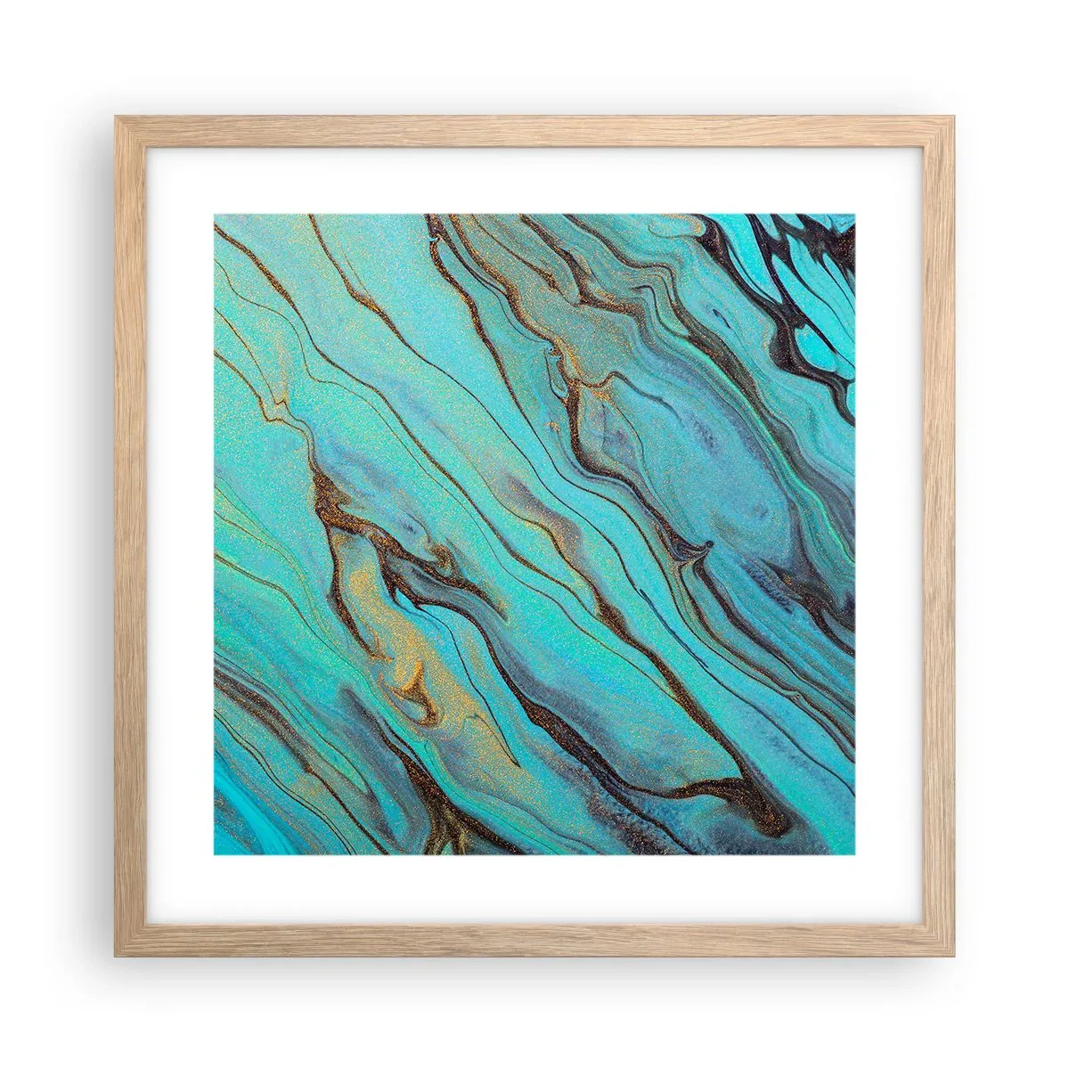 Affisch i ram av ljusek - Turkost tidvatten - 40x40 cm